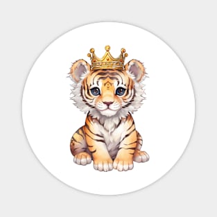 Watercolor Bengal Tiger Wearing a Crown Magnet